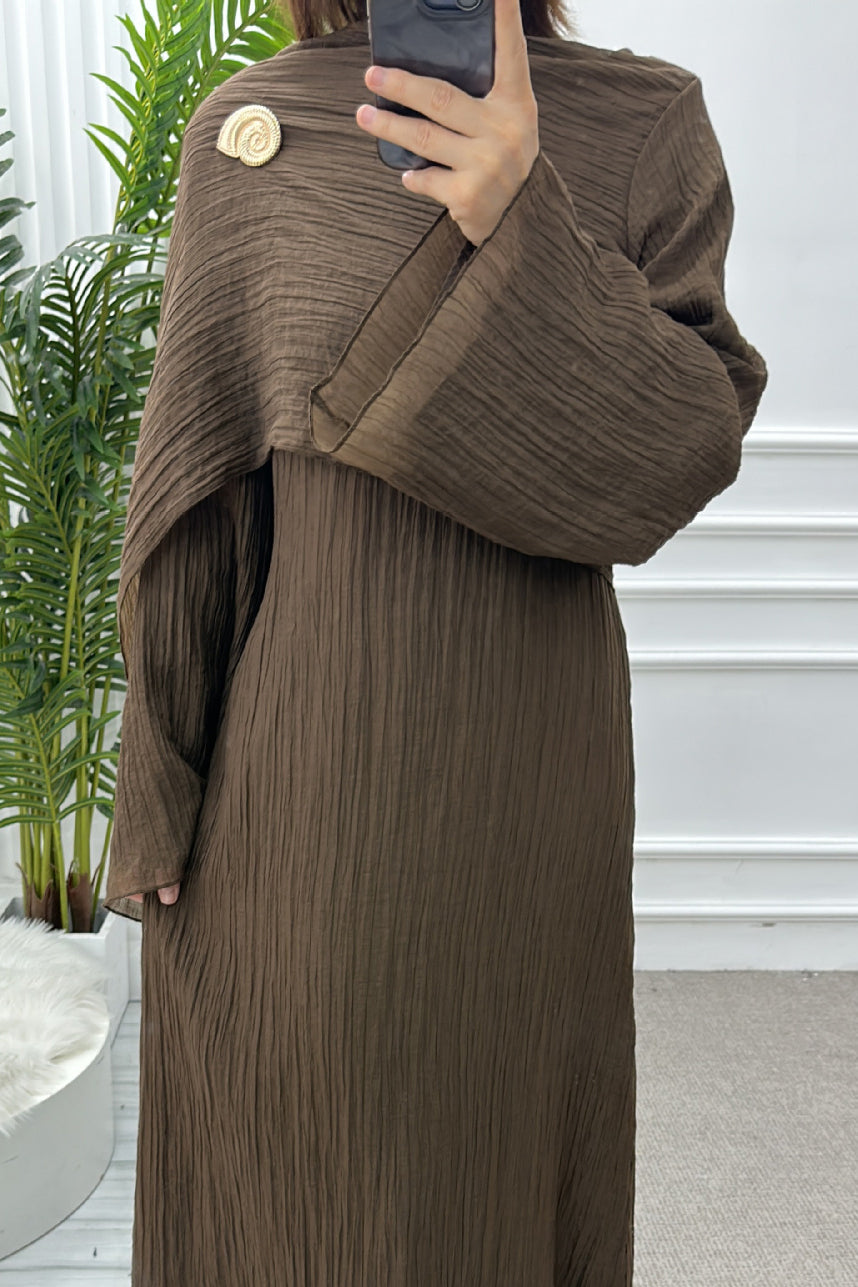 Serenne Double-Layer Elegant Modest Dress 1088 – Coffee