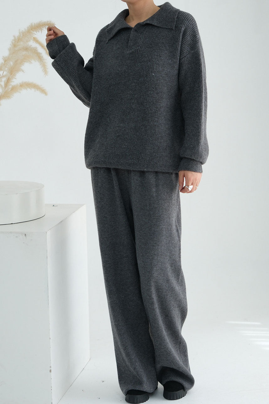 Monara Collared Thick-Knit Two-Piece Modest Set 008 – Dark Gray