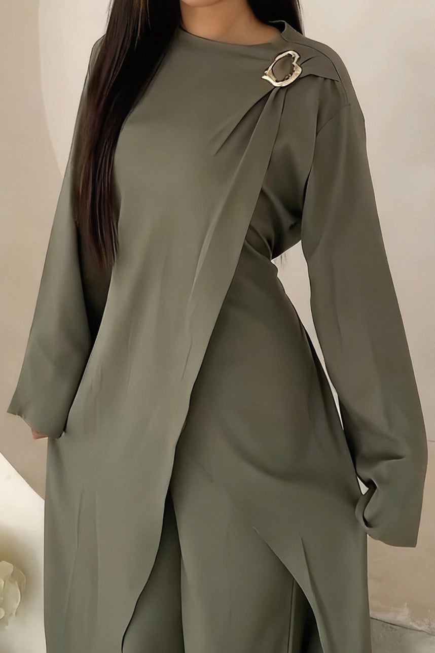 Elowen Elegant Draped Modest Ensemble 1103 – Green