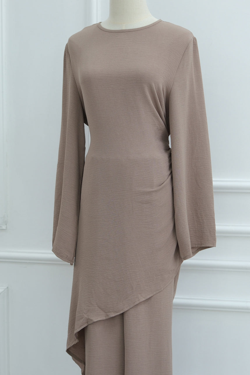 Solaya Draped Asymmetrical Modest Ensemble 1105 – Taupe