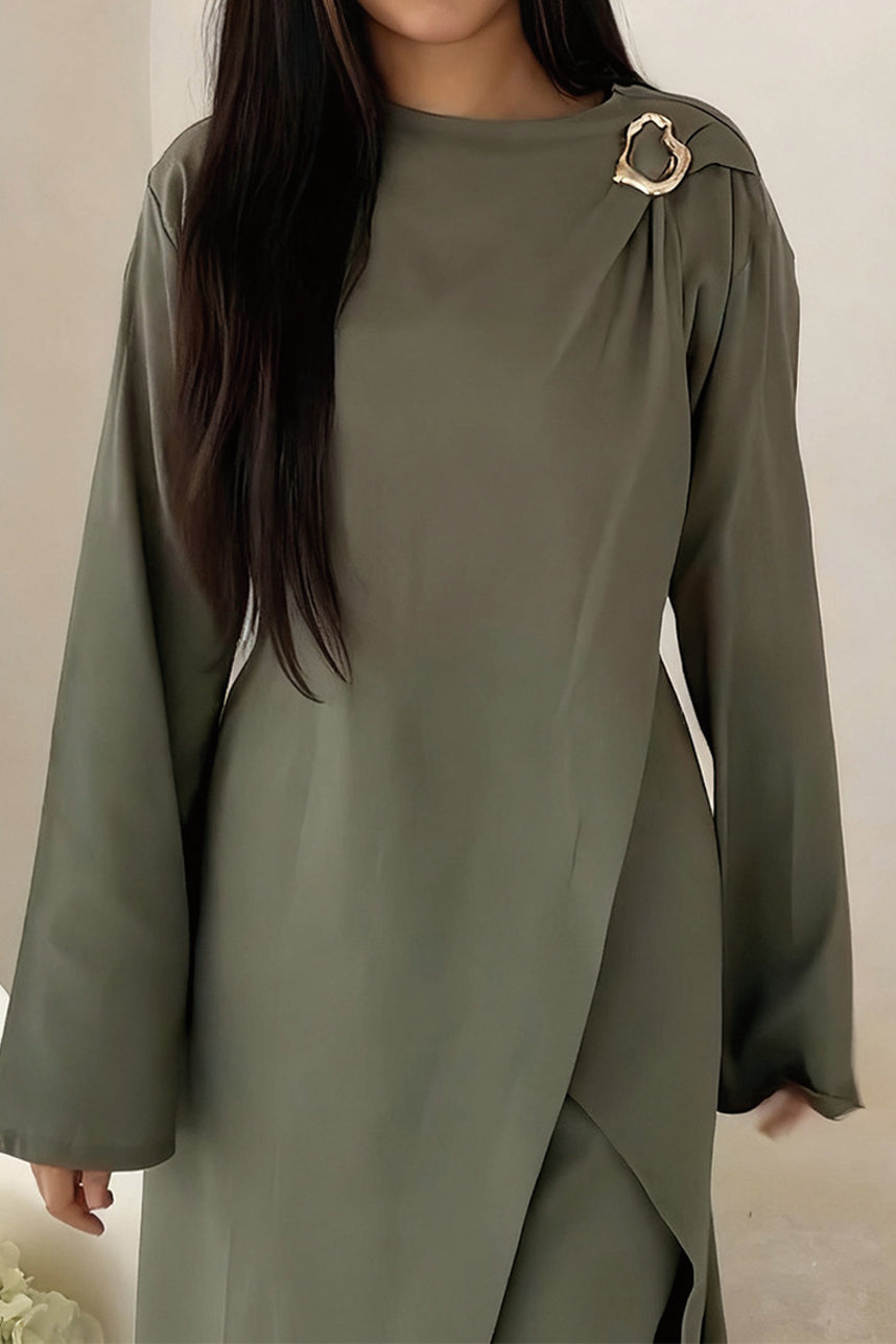 Elowen Elegant Draped Modest Ensemble 1103 – Green