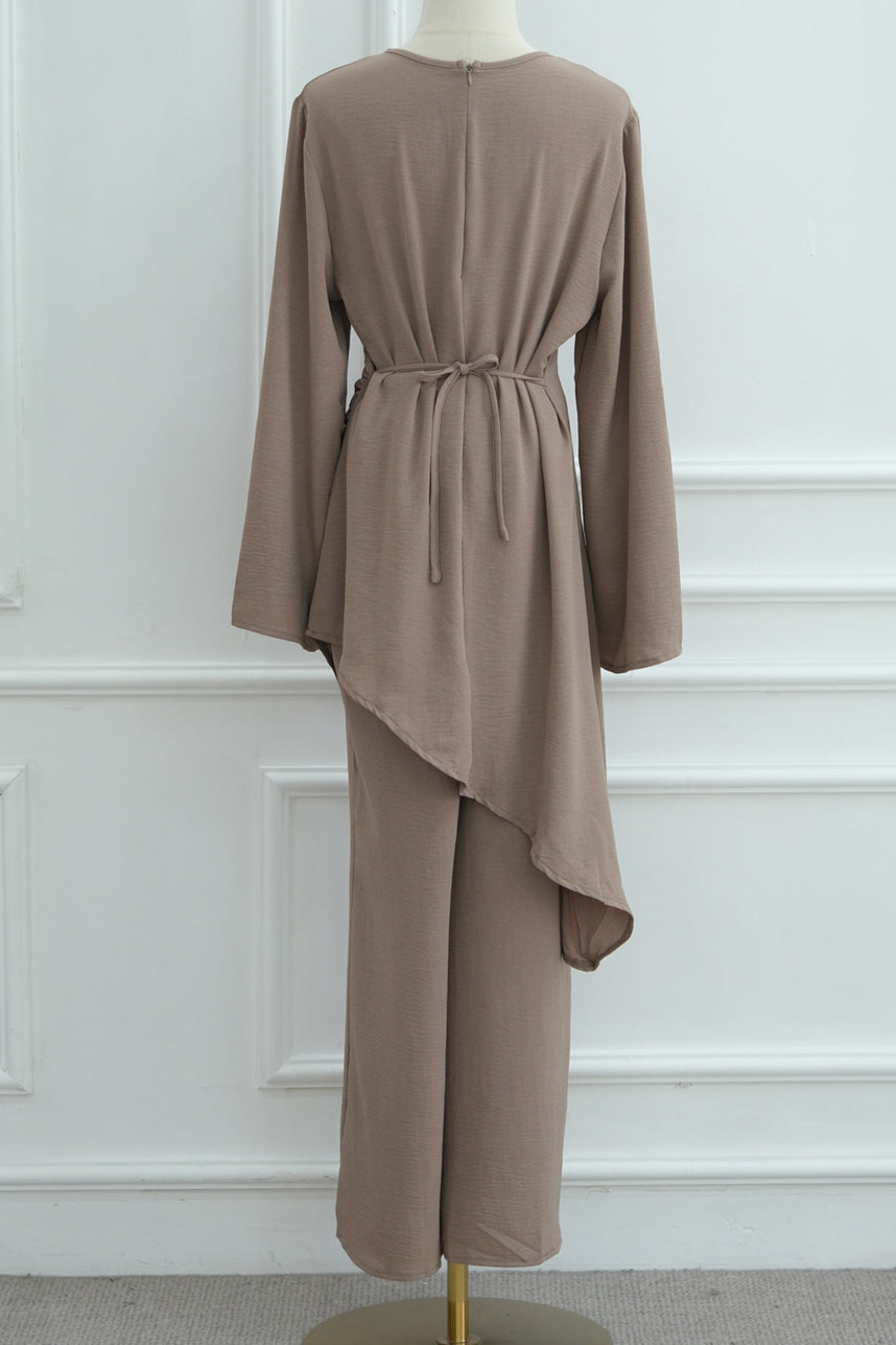 Solaya Draped Asymmetrical Modest Ensemble 1105 – Taupe