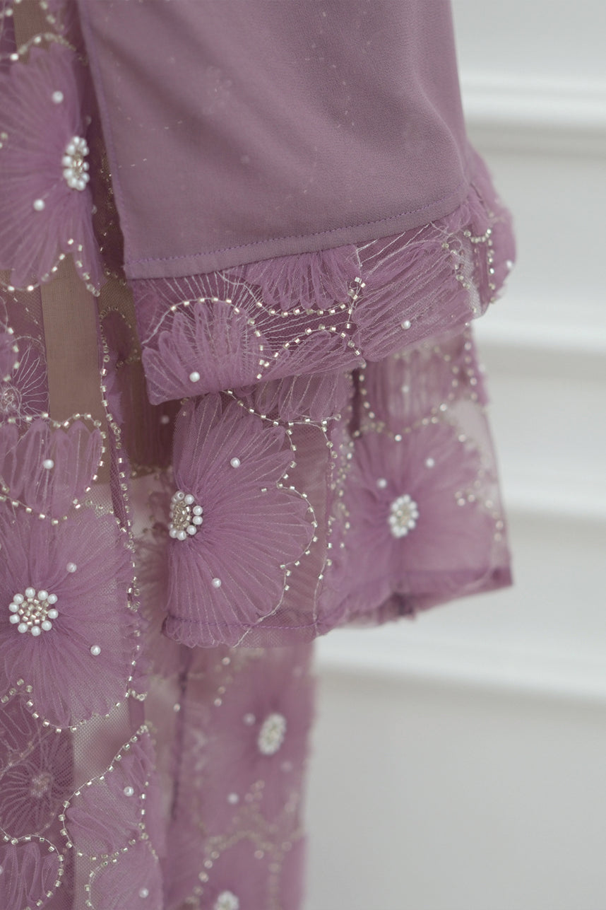Auralis 3D Floral Beaded Mesh Open Abaya 1069 – Deep Purple