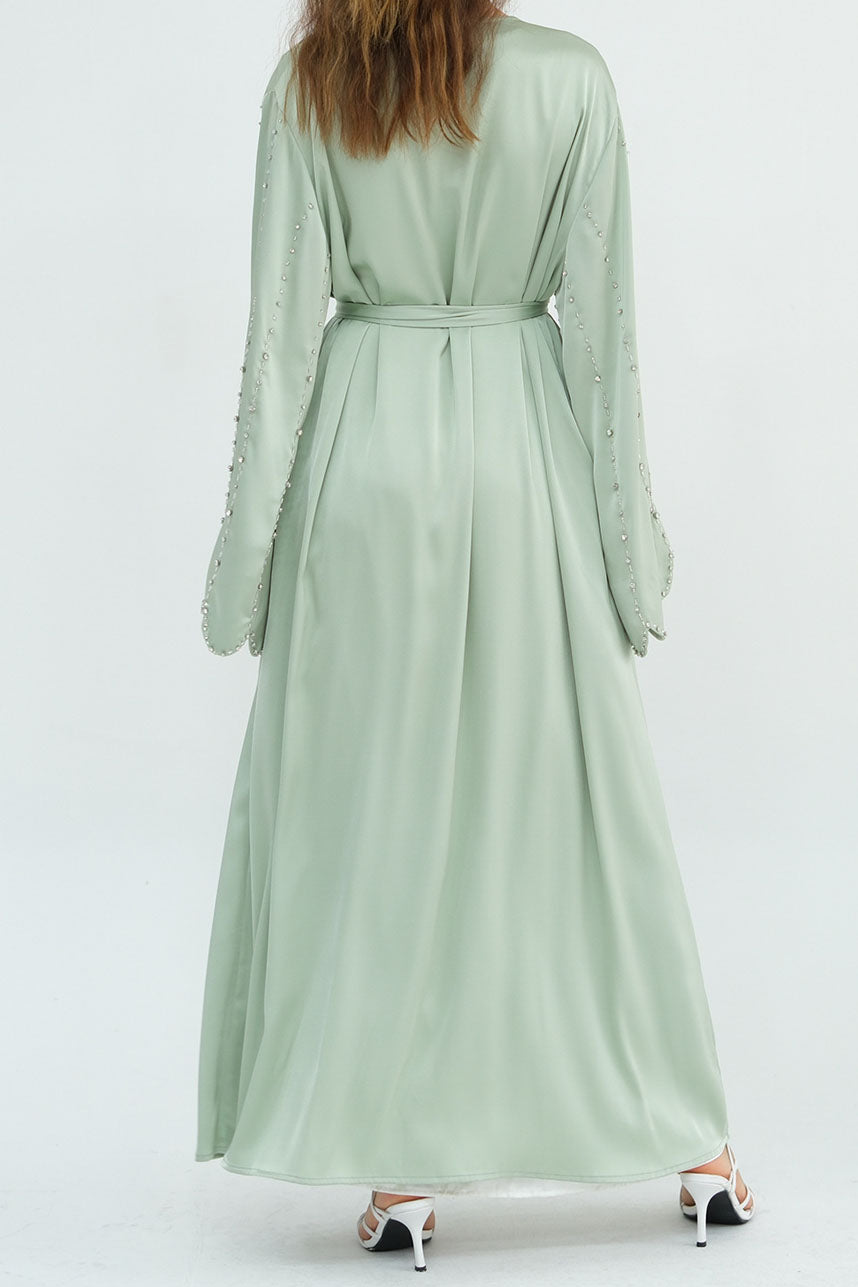 Sahara Bead-Detail Elegant Open Abaya 1024 - Green