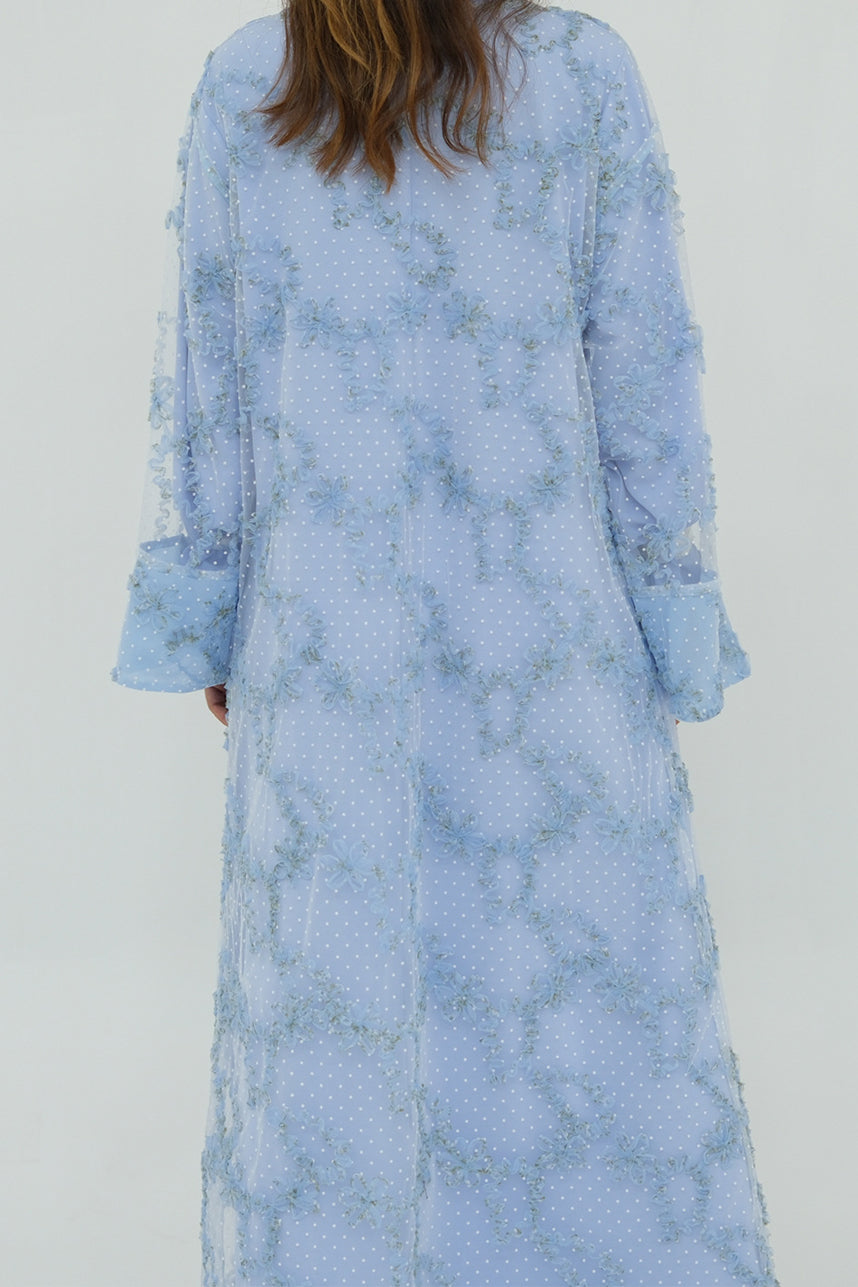 Vionne 3D Floral Mesh Open Abaya 1074 – Blue