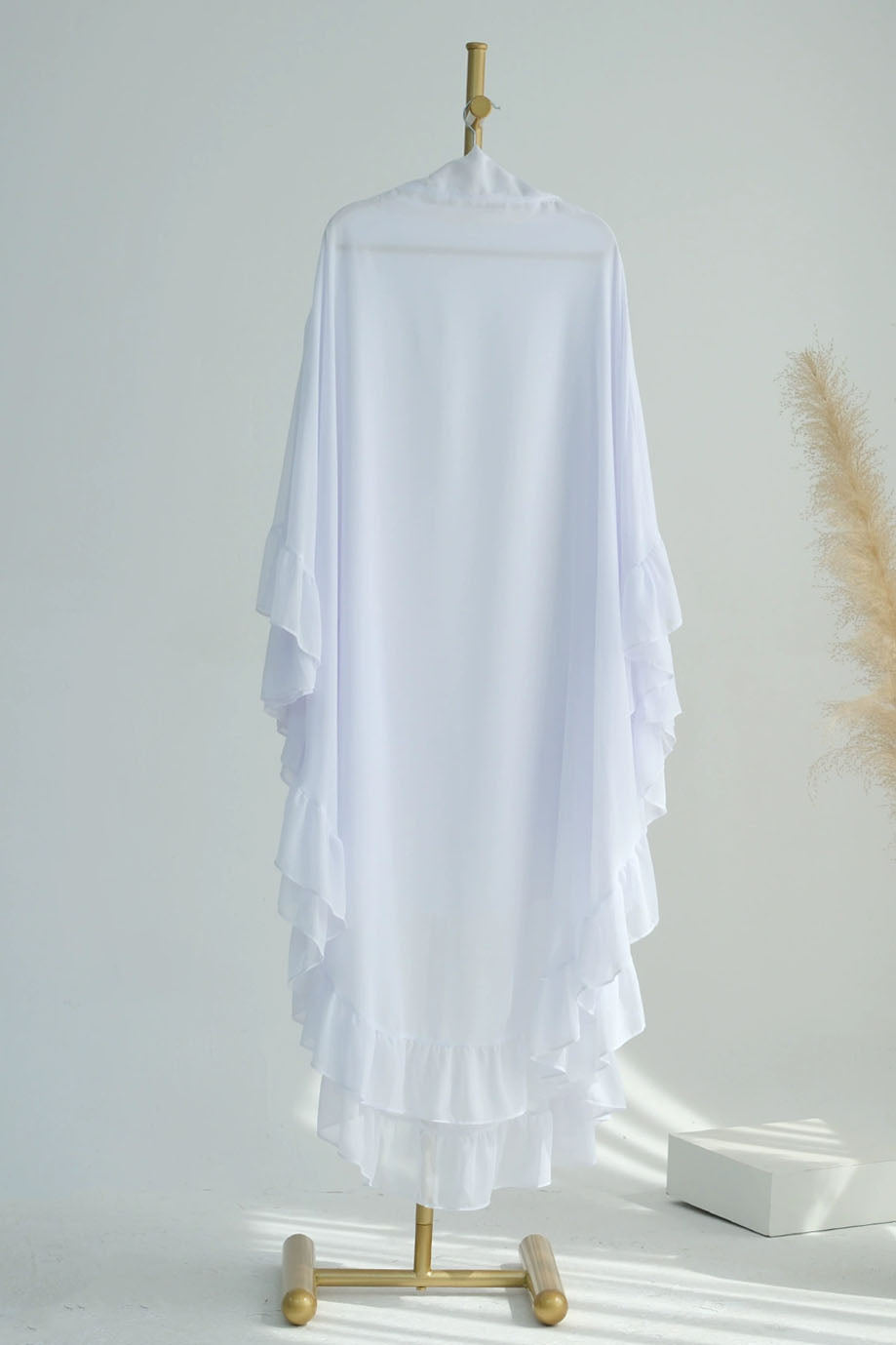 Double Layer Ruffle Maxi Hijab 926 – White