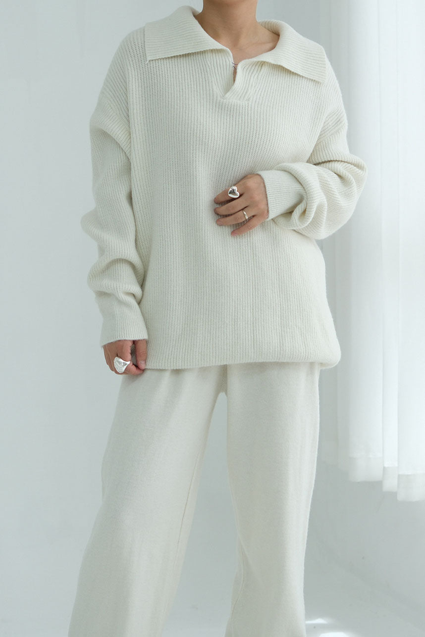 Monara Collared Thick-Knit Two-Piece Modest Set 008 – White