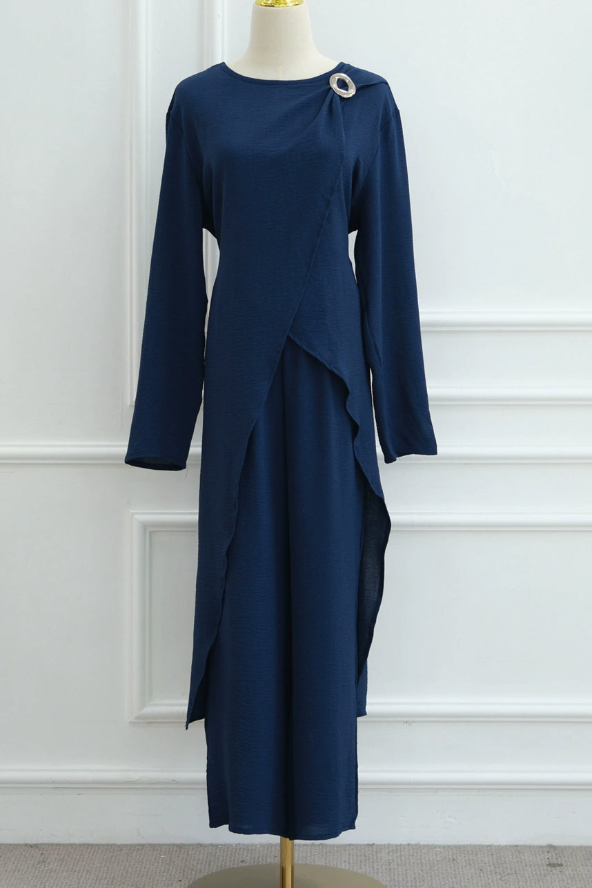 Elowen Elegant Draped Modest Ensemble 1103 – Blue