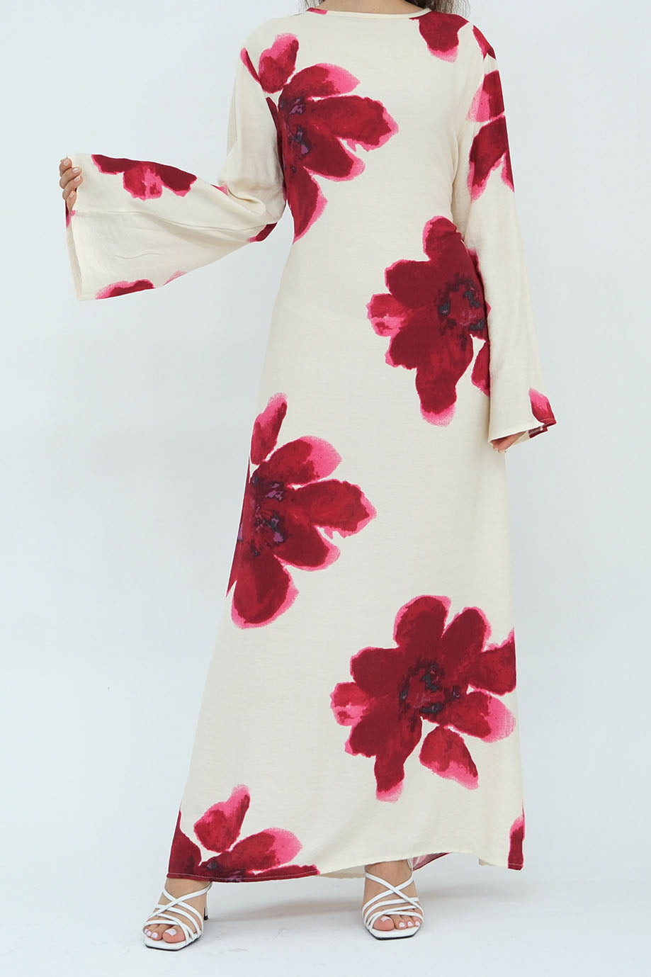 Floria Red Blossom Maxi Dress Abaya 1063 – White