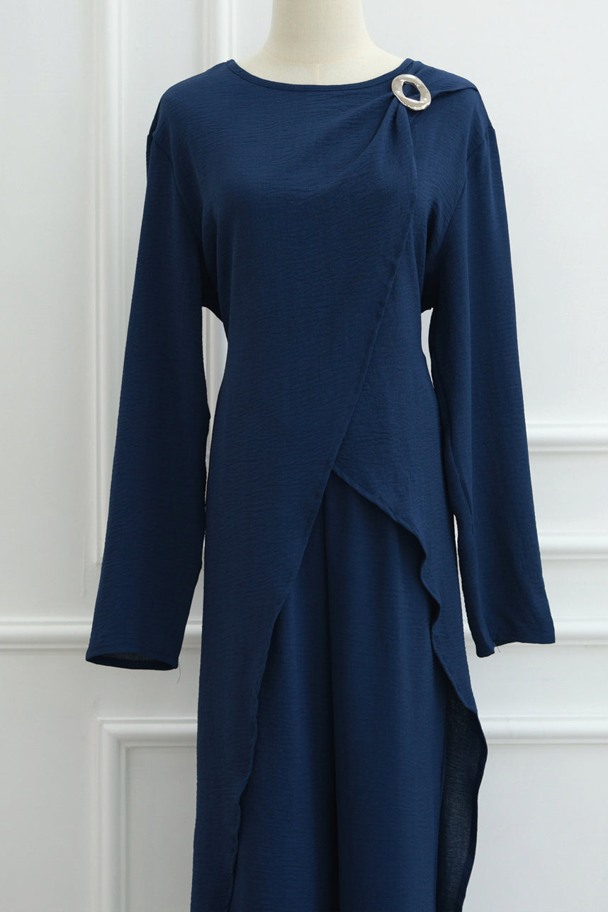 Elowen Elegant Draped Modest Ensemble 1103 – Blue