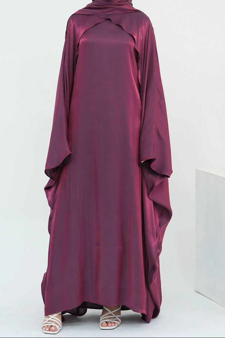 Solenne Pearl-Sheen Elegant Two-Piece Abaya 1028 – Berry Plum