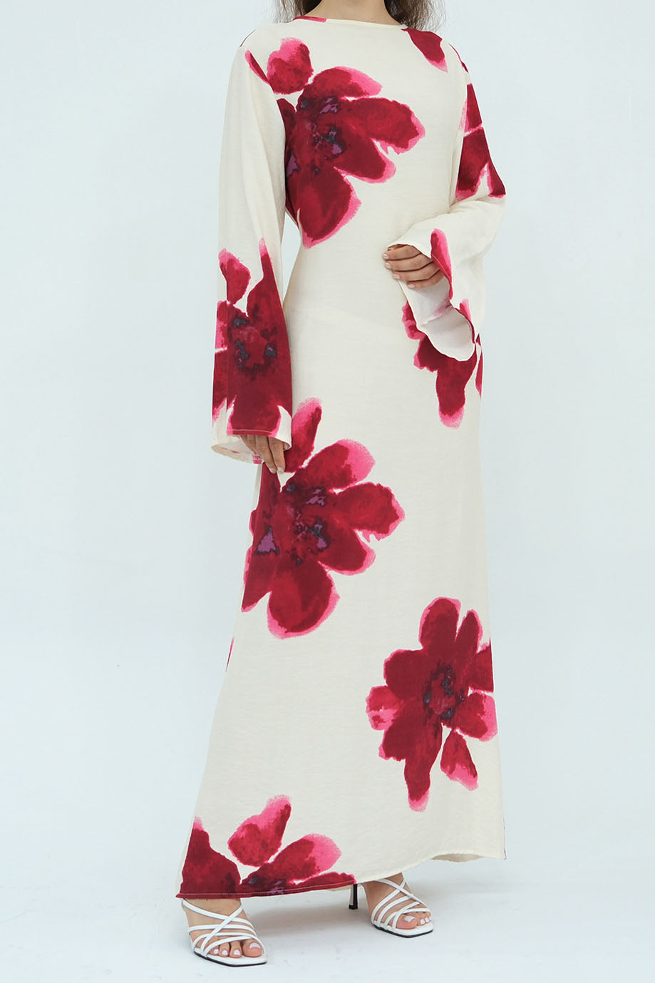 Floria Red Blossom Maxi Dress Abaya 1063 – White