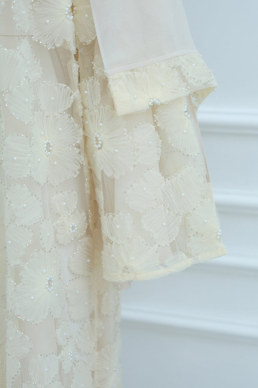 Auralis 3D Floral Beaded Mesh Open Abaya 1069 – Apricot