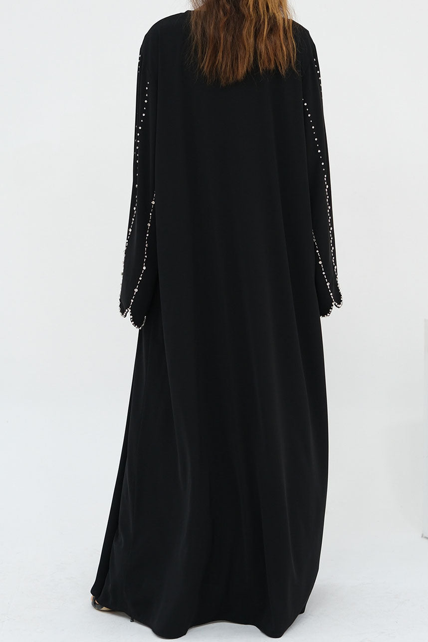 Sahara Bead-Detail Elegant Open Abaya 1023 - Black