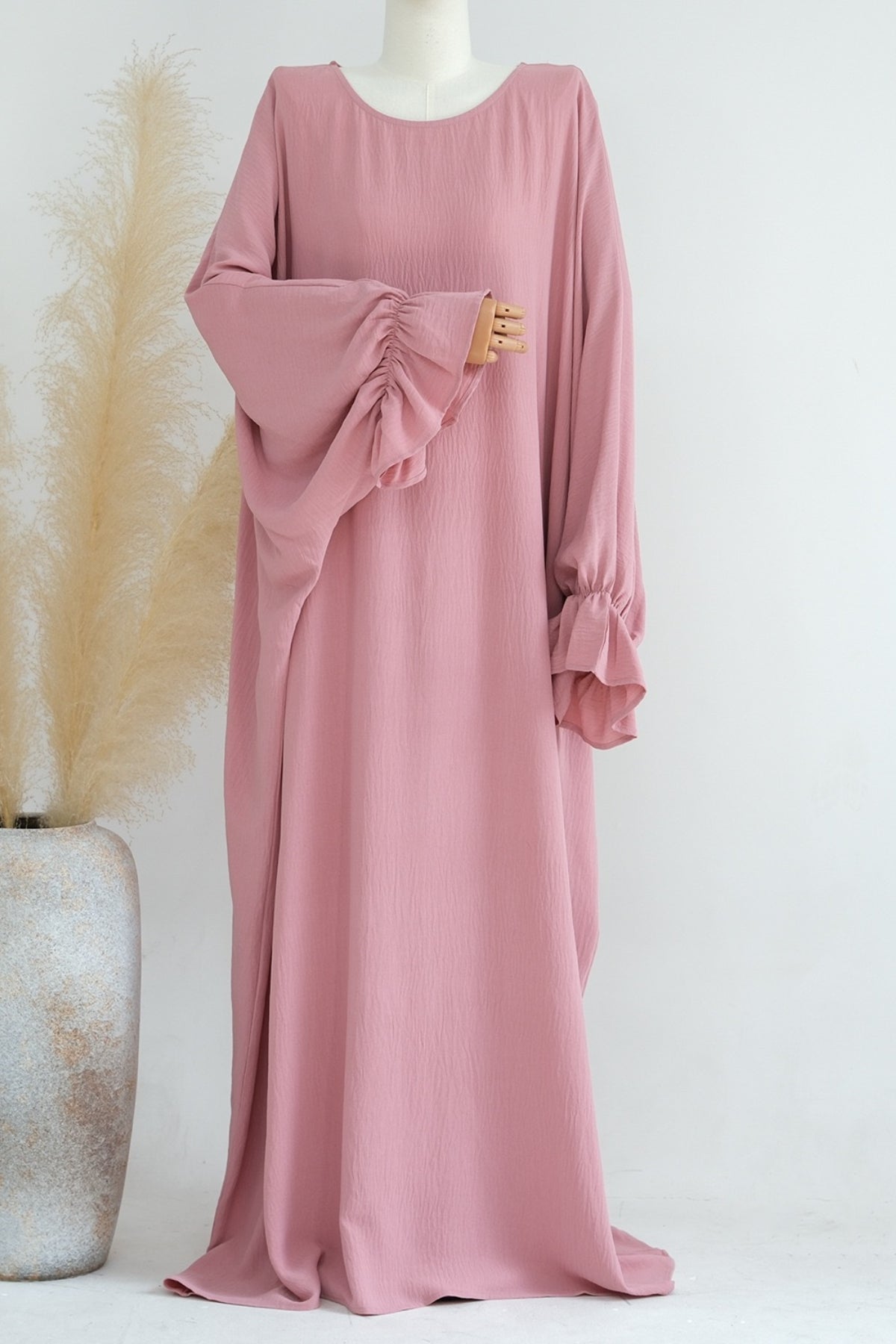 Natasha Cinched Sleeve Maxi Dress Abaya 669 - Pink - Meliza