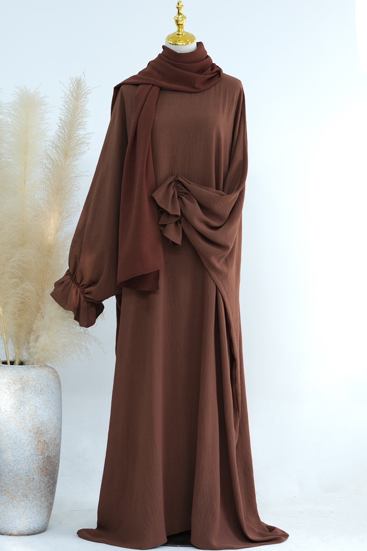 Natasha Cinched Sleeve Maxi Dress Abaya 669 - Coffee - Meliza