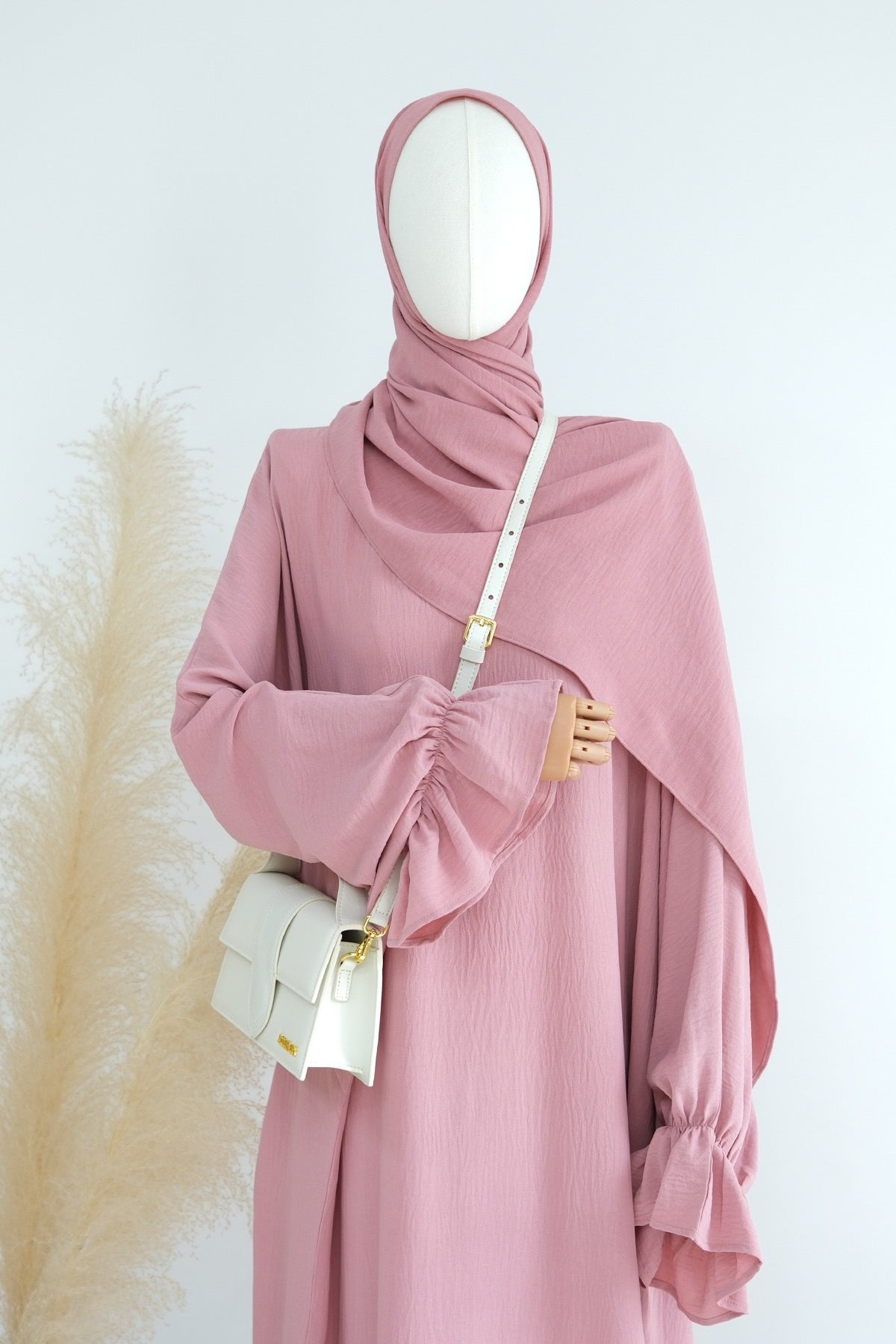 Natasha Cinched Sleeve Maxi Dress Abaya 669 - Pink - Meliza