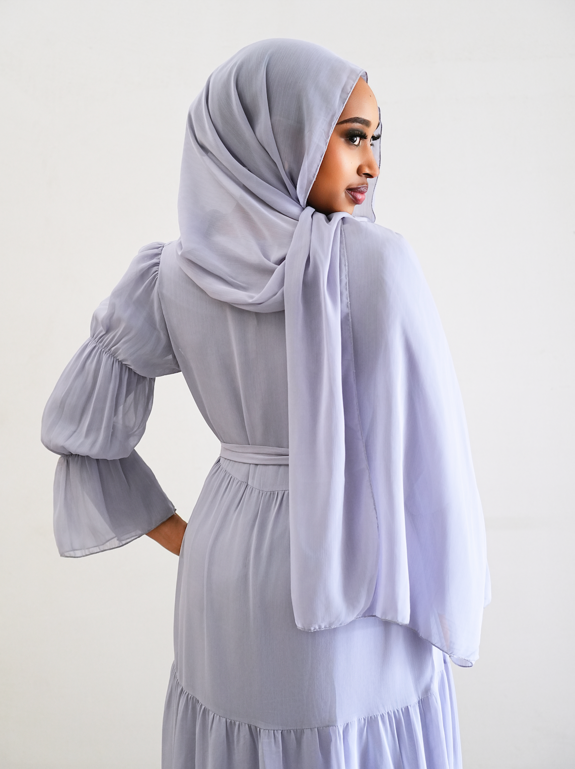 Jumana Chiffon Elastic Cuff Open Abaya Set 866+867 - Light Grey