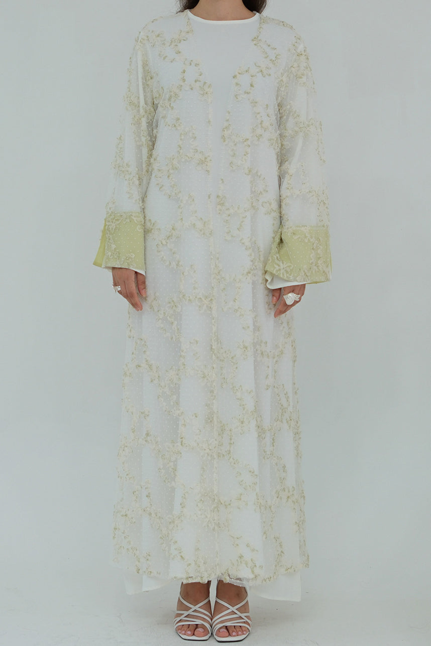 Vionne 3D Floral Mesh Open Abaya 1074 – Green