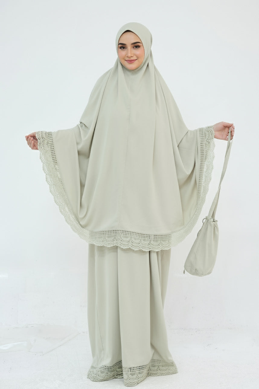 Dawnmist Lace Trim Modest Prayer Set 957 – Sage