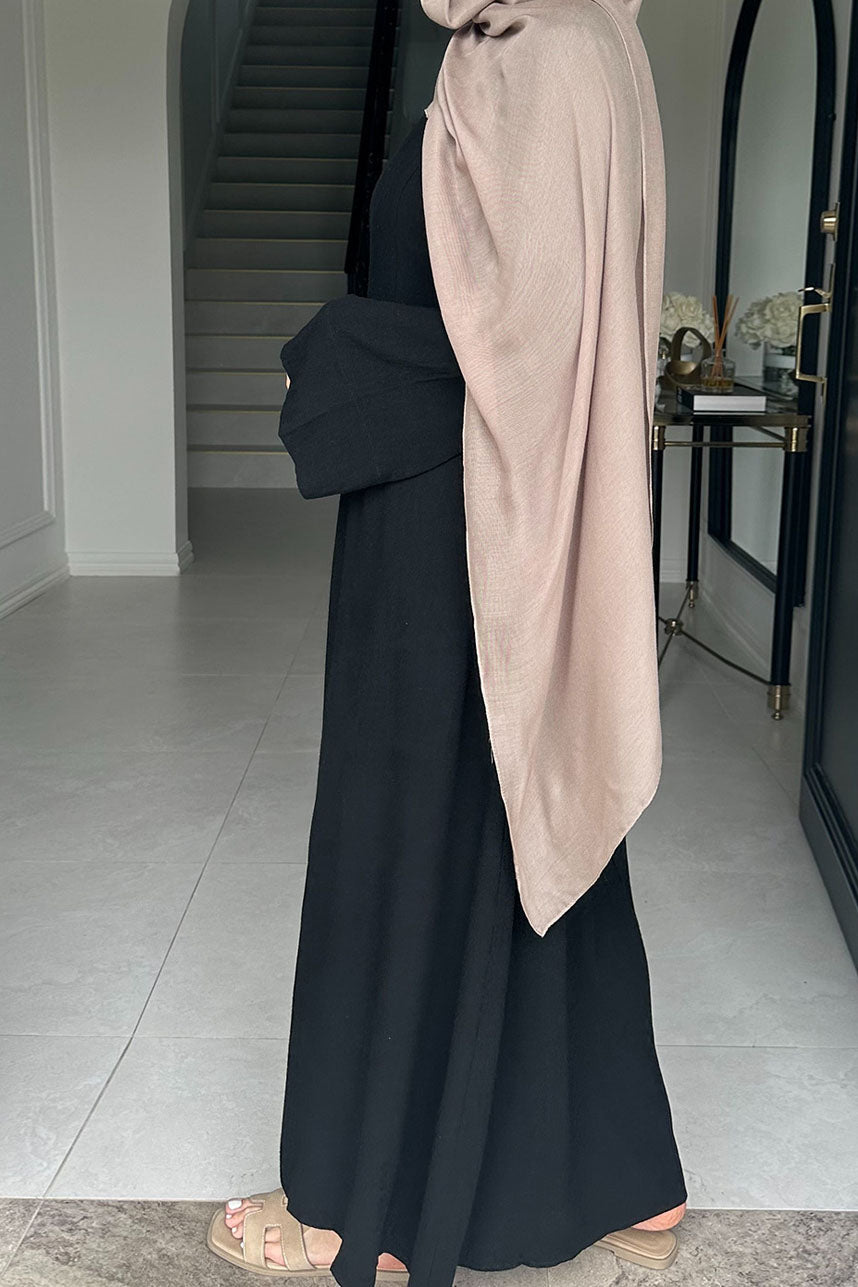 Oasis Adjustable-Waist Cotton-Linen Maxi Dress Abaya 948 – Black