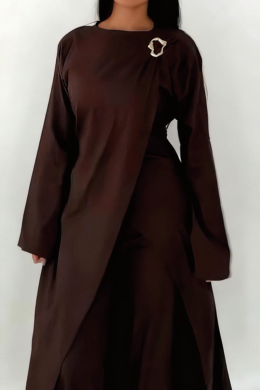 Elowen Elegant Draped Modest Ensemble 1103 – Coffee