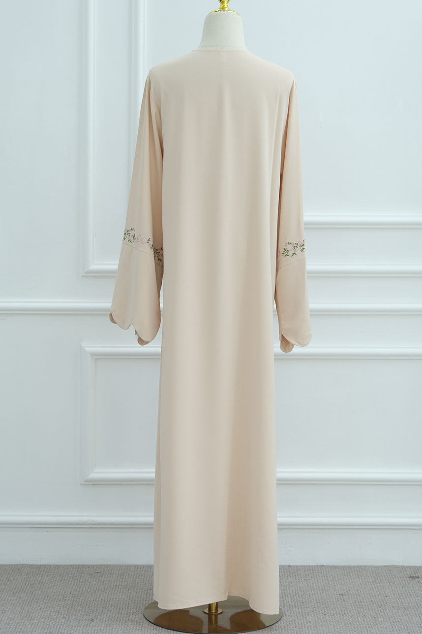 Aurora Floral-Embroidered Elegant Open Abaya 1068 – Beige