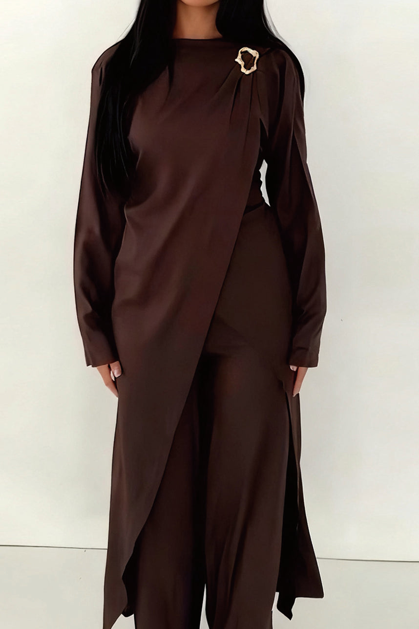Elowen Elegant Draped Modest Ensemble 1103 – Coffee