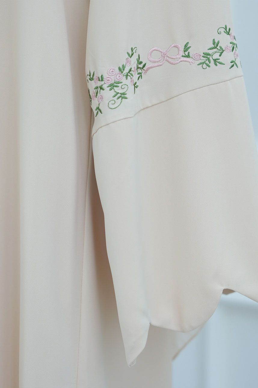 Aurora Floral-Embroidered Elegant Open Abaya 1068 – Beige