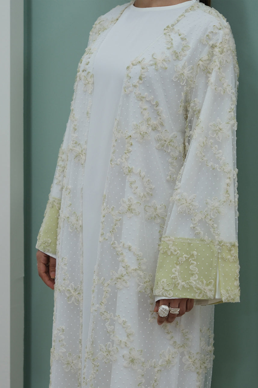 Vionne 3D Floral Mesh Open Abaya 1074 – Green