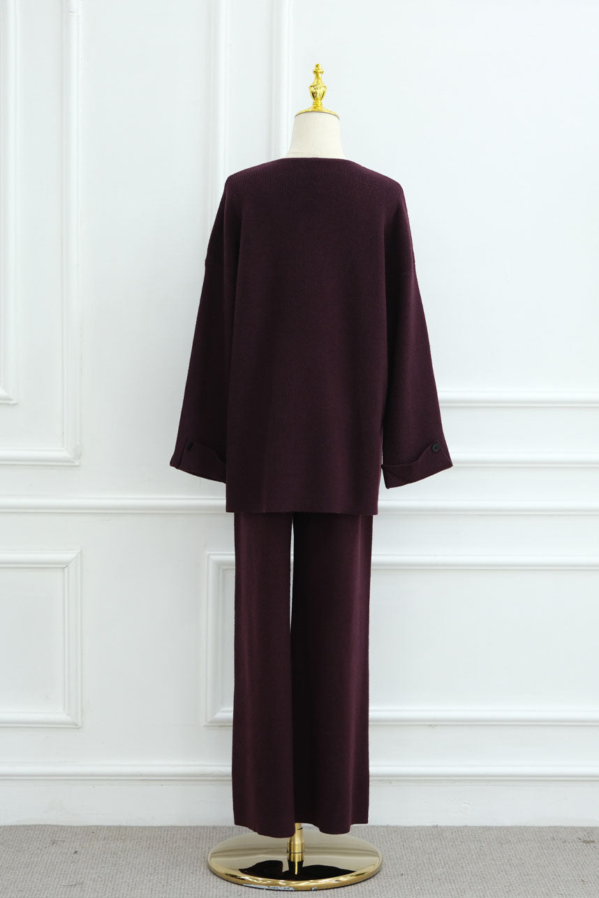 Terra Keyhole V-Neck Thick-Knit Modest Set WDM006 – Purple