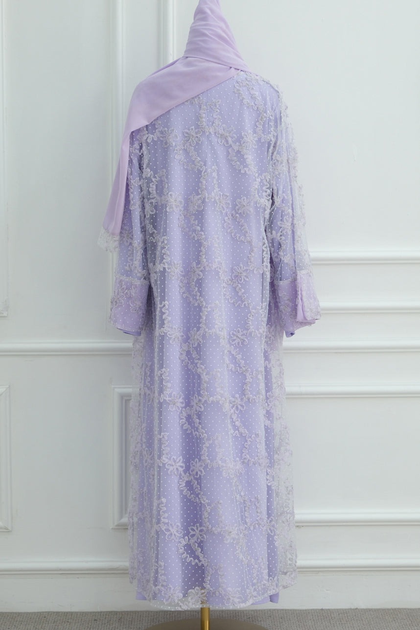 Vionne 3D Floral Mesh Open Abaya 1074 – Purple