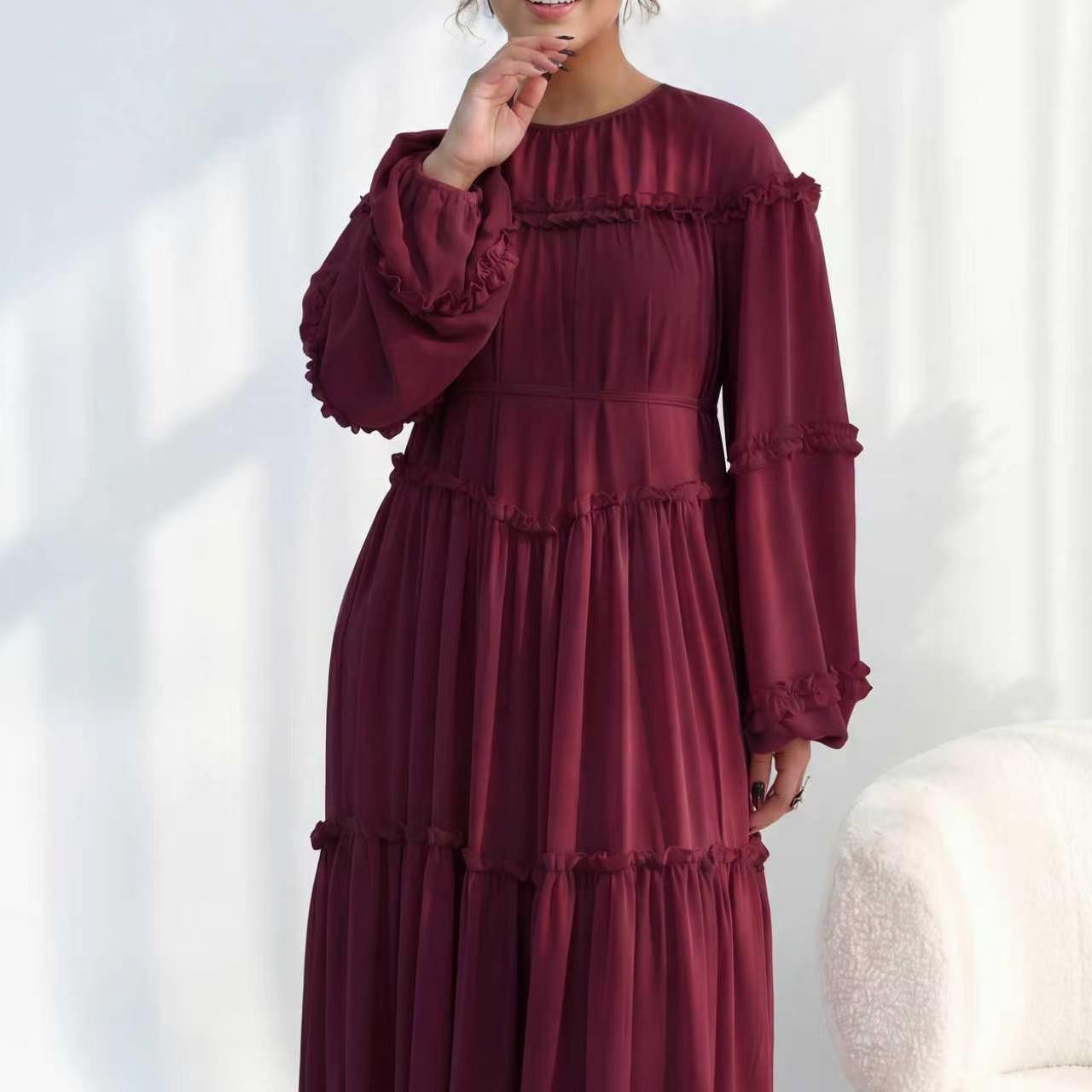 Loriya luxury long-sleeved dress with large skirt and double-layer cake skirt LR1161