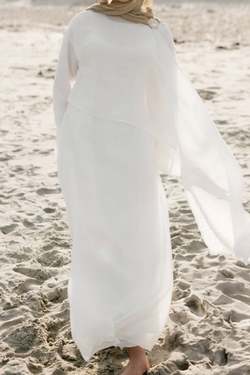 Serenne Double-Layer Elegant Modest Dress 1088 – White