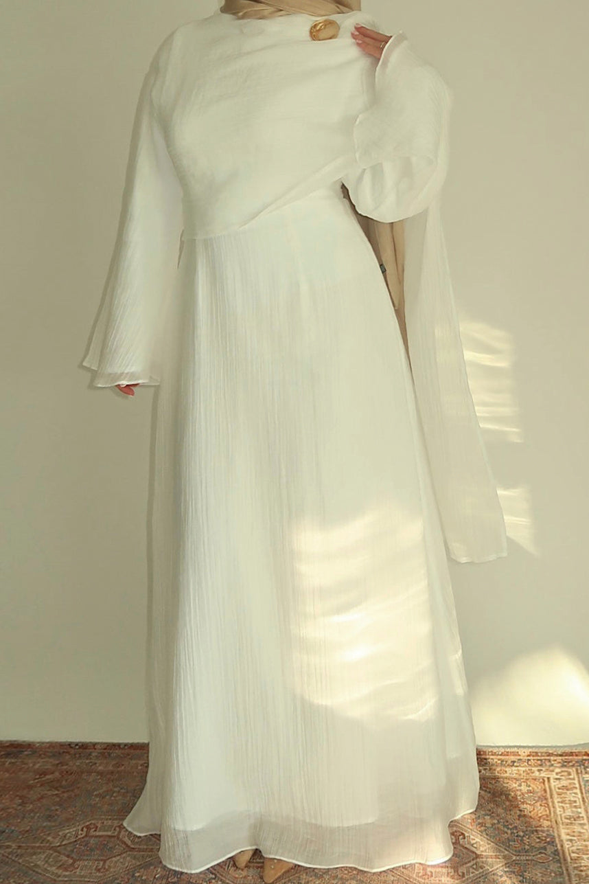 Serenne Double-Layer Elegant Modest Dress 1088 – White