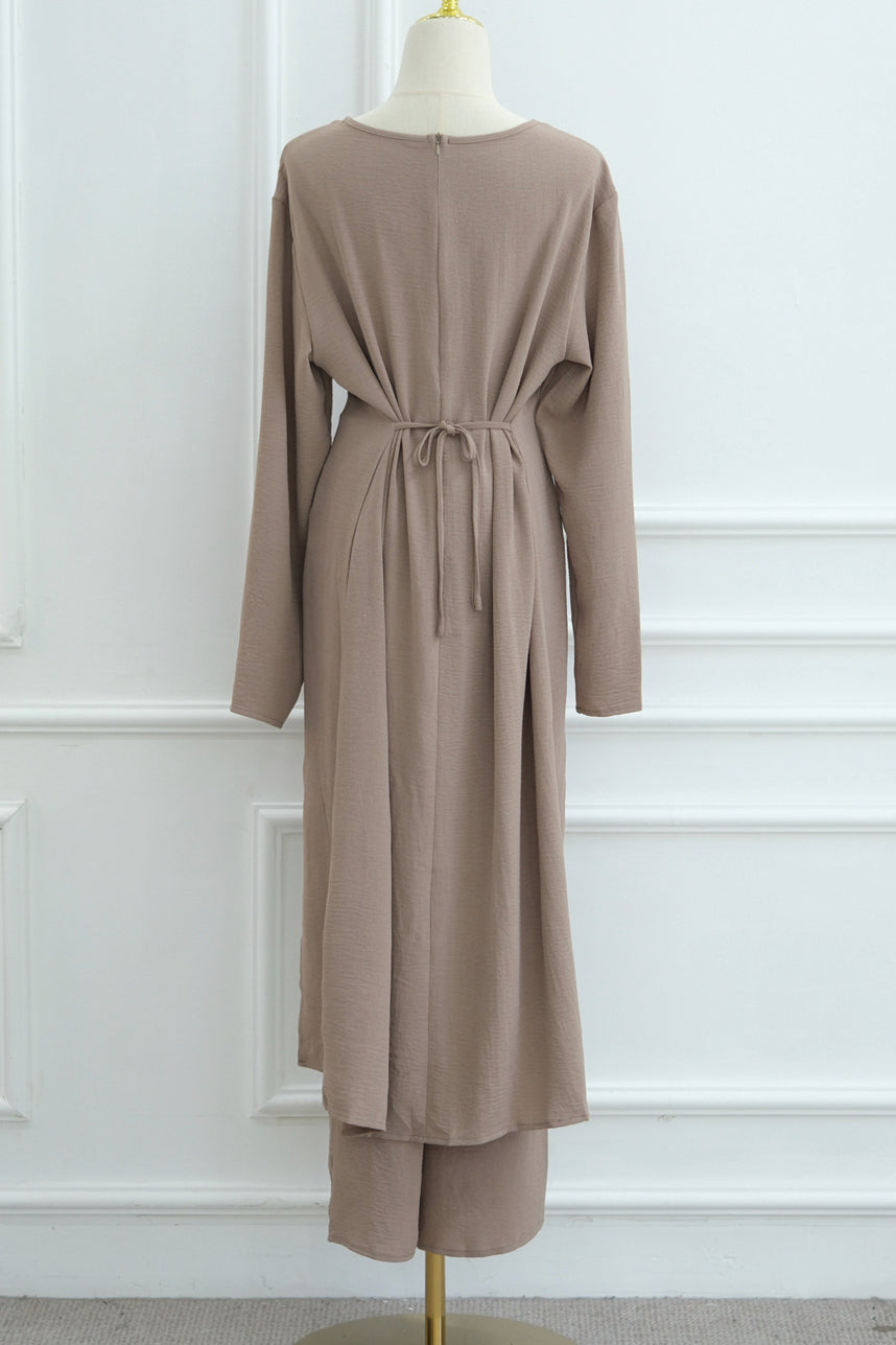 Elowen Elegant Draped Modest Ensemble 1103 – Taupe