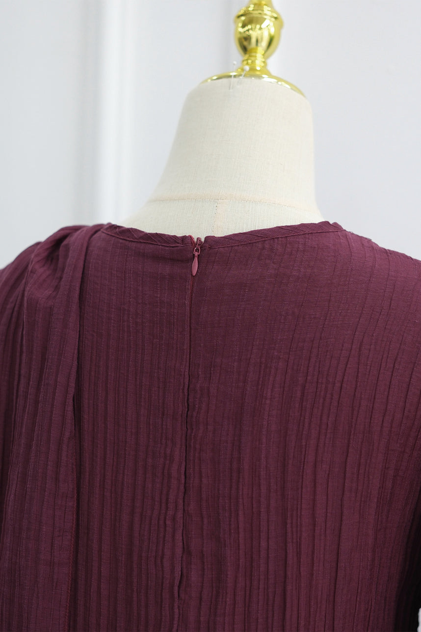 Serenne Double-Layer Elegant Modest Dress 1088 – Burgundy