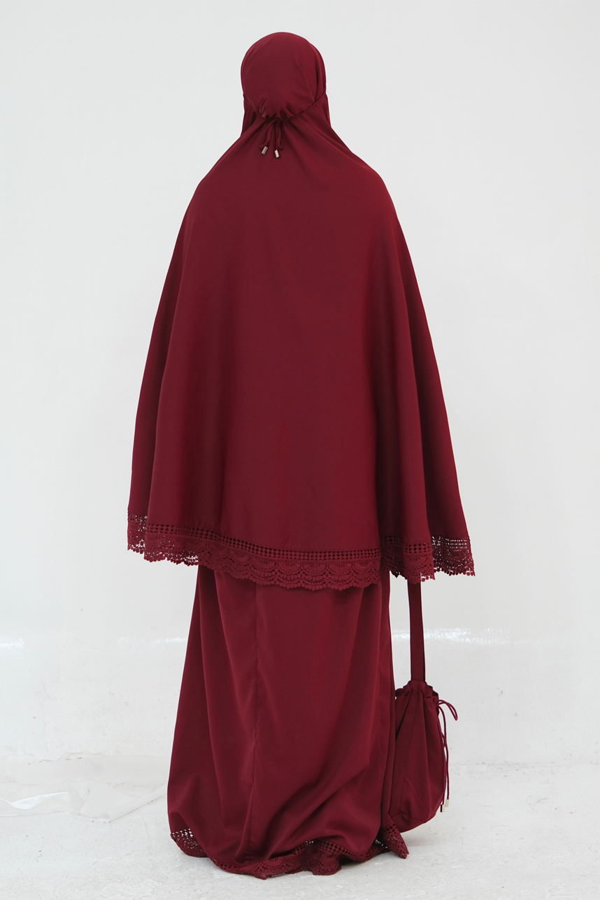 Dawnmist Lace Trim Modest Prayer Set 957 – Burgundy