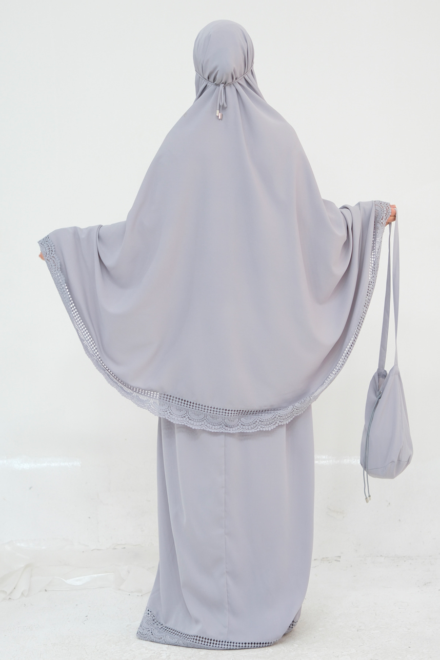 Dawnmist Lace Trim Modest Prayer Set 957 – Silver Grey