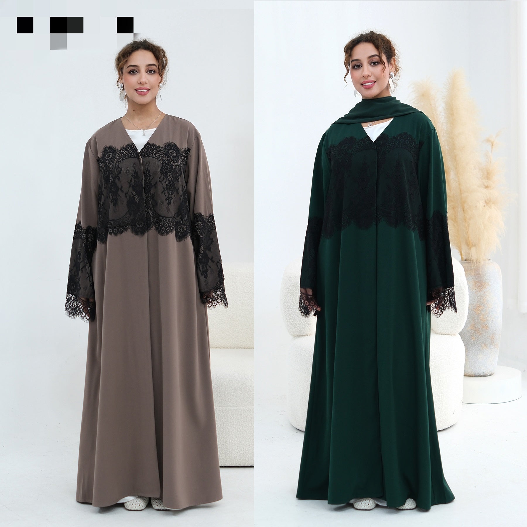 Large-size long-sleeved elegant lace-spliced cardigan 1186,Without a headscarf