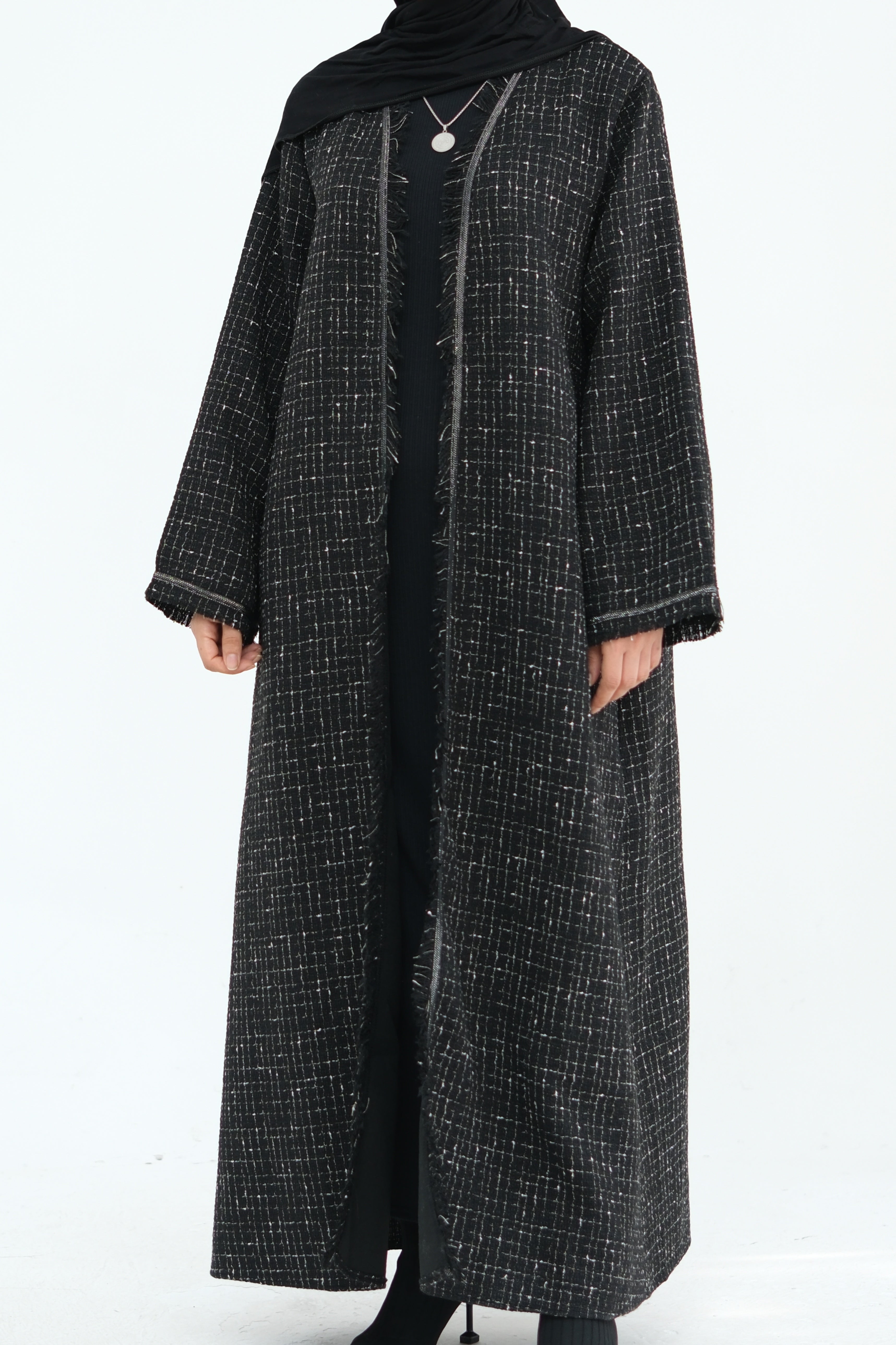 Lina Chanel Tweed Open Abaya 908 - Black