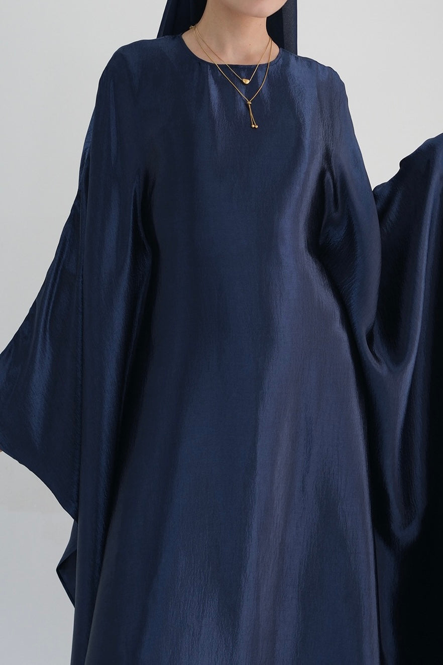 Jahari Shiny Batwing Butterfly Sleeve Maxi Dress Abaya 774-Dark Blue - Meliza