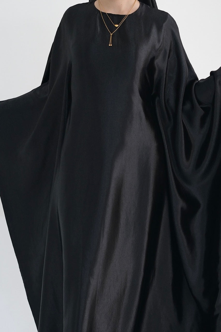 Jahari Shiny Batwing Butterfly Sleeve Maxi Dress Abaya 774-Black - Meliza