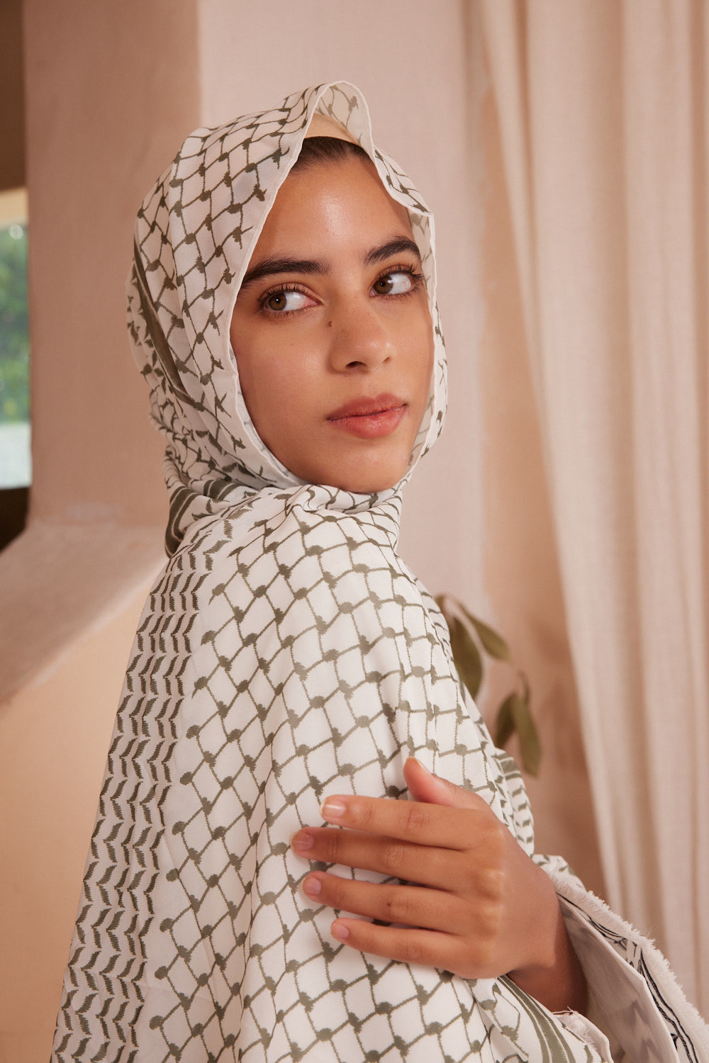 Keffiyeh Patterns Peace Dove Hijab 765 - Green - Meliza
