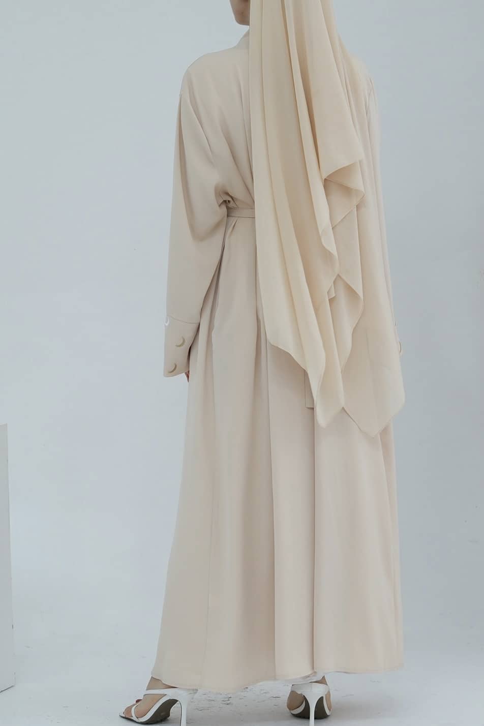 Najma Moon Embroidery modest open abaya with belt 785 - Beige - Meliza