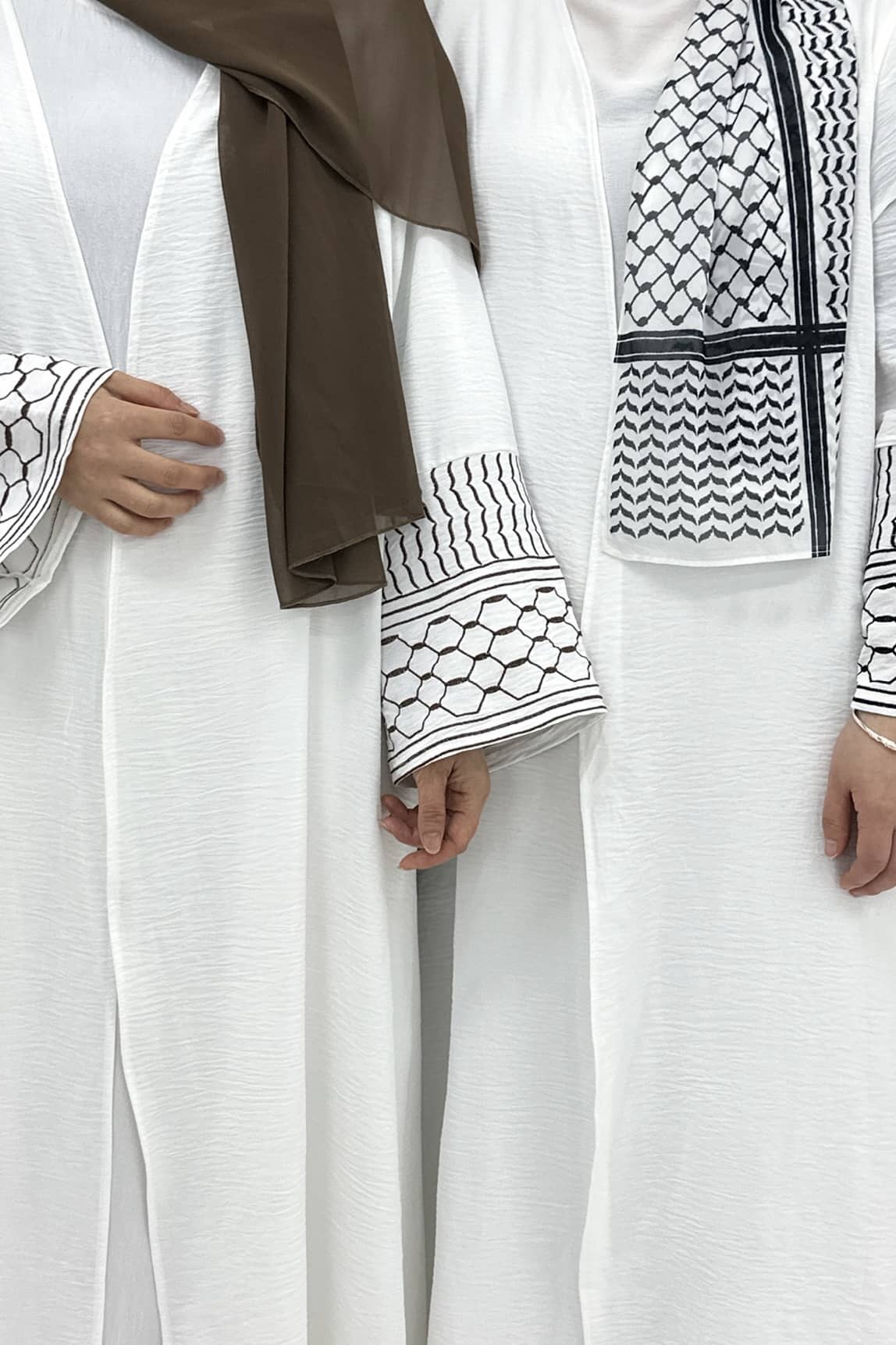 Danya Keffiyeh Inspired Peace Dove Pattern Embroidery Modest Open Abaya 768 - Black - Meliza