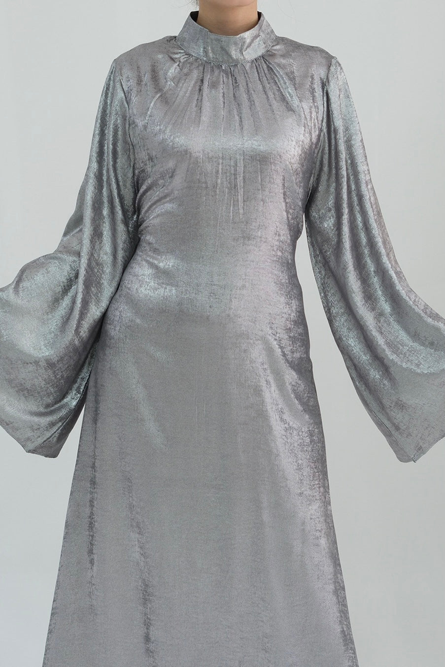Rola Shiny High Collar Maxi Dress Abaya 777 - Light gray