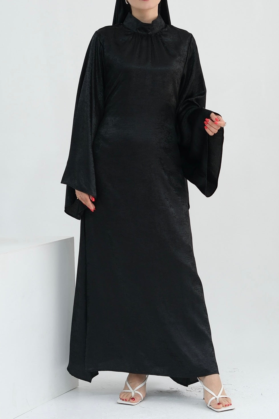 Rola Shiny High Collar Maxi Dress Abaya 777 - Black