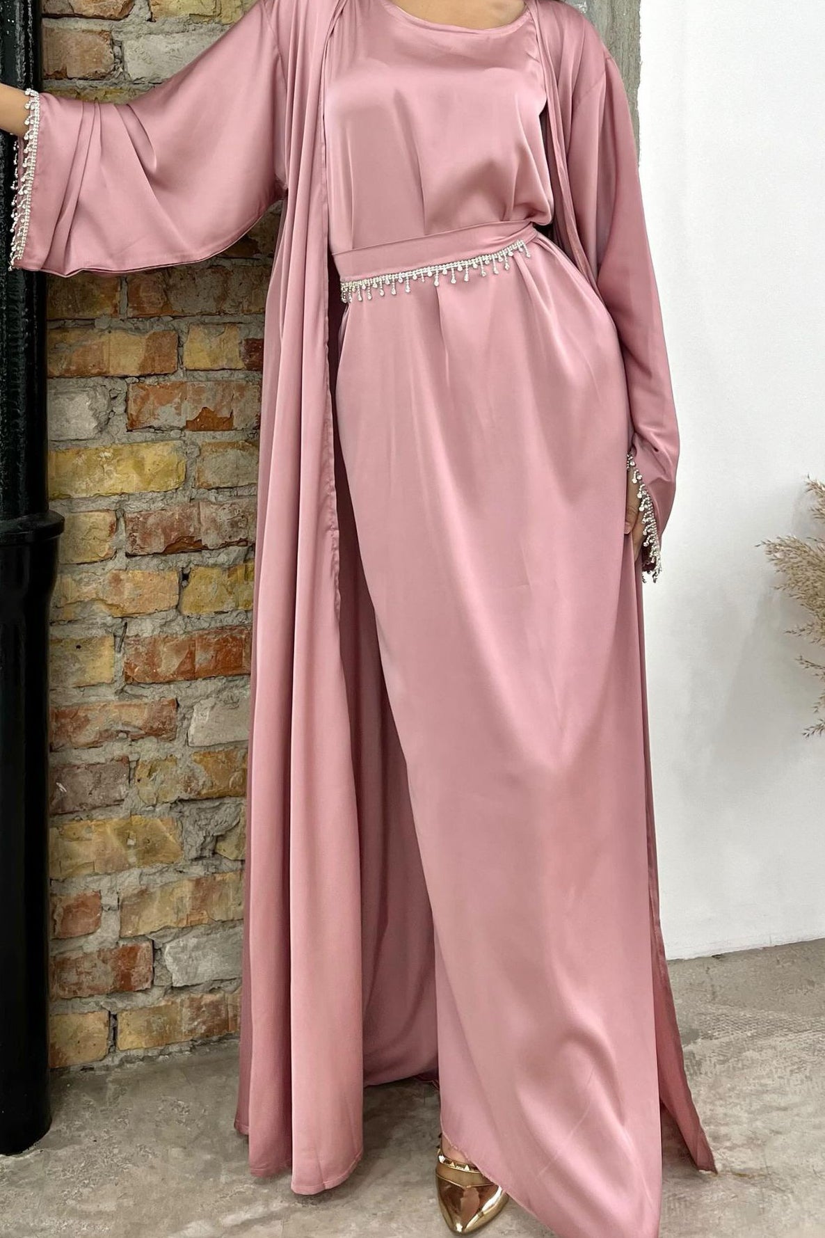 silk abaya dress Modest Muslim Woman's Luxe Silk Kimono Two Piece Abaya