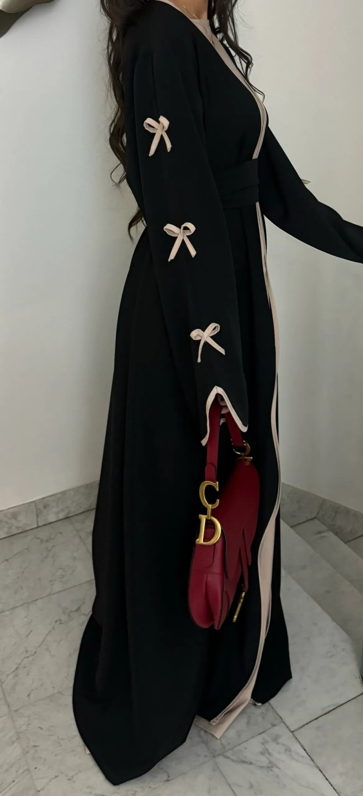 Yasira Nida Elegant Bow-Tie Open Abaya 962 - Black